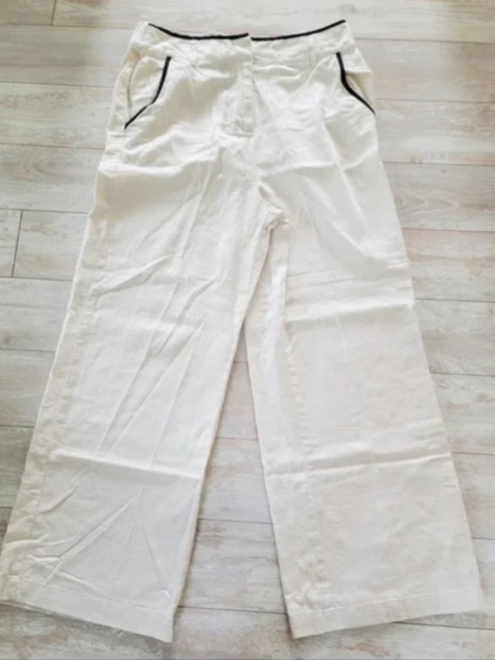 Tahari Linen Blend Contrast Piped Pants XL
